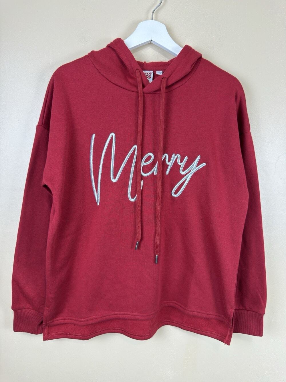 Kandy Kiss Red Merry Hoodie Sweatshirt Pullover Christmas Womens Size M NWOT